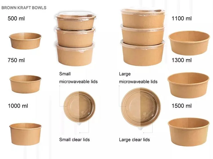 Takeaway Fast Food Packaging Containers Salad Box Restaurant Recycled Disposable Brown Kraft Paper Lunch Boxes with Lid