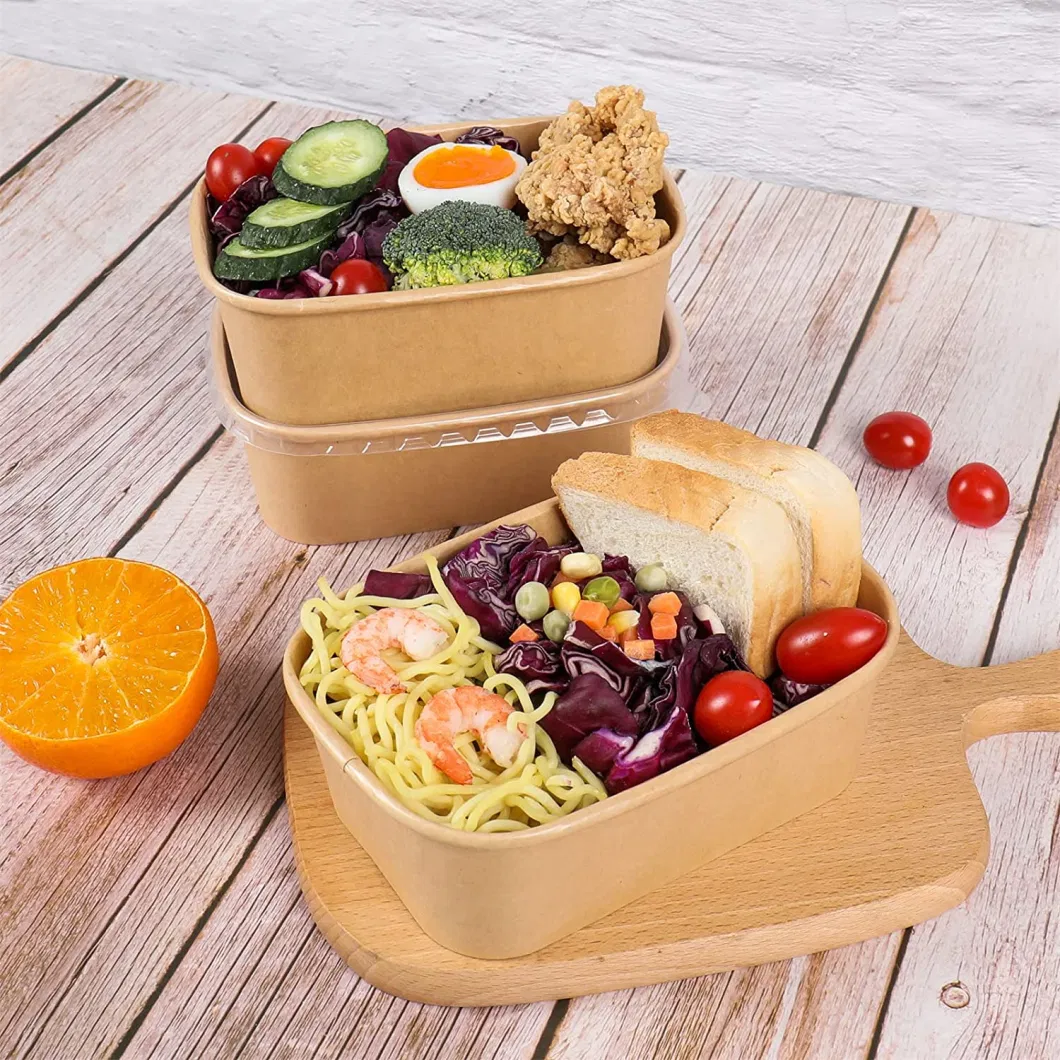 Eco Friendly Kraft Paper Packaging Disposable Food Box with Clear Plastic Lid