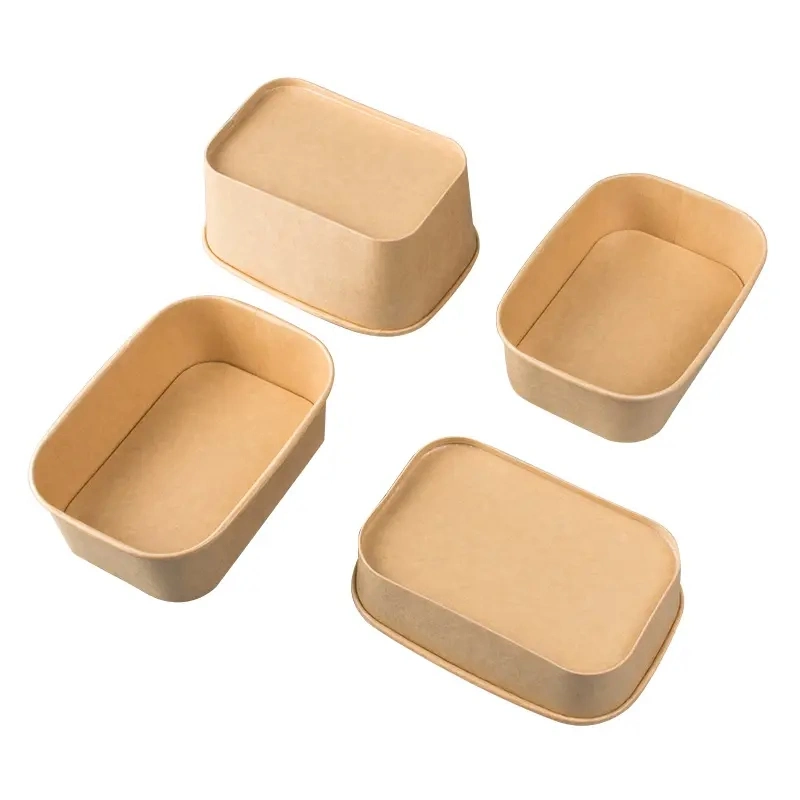 Eco Friendly Kraft Paper Packaging Disposable Food Box with Clear Plastic Lid