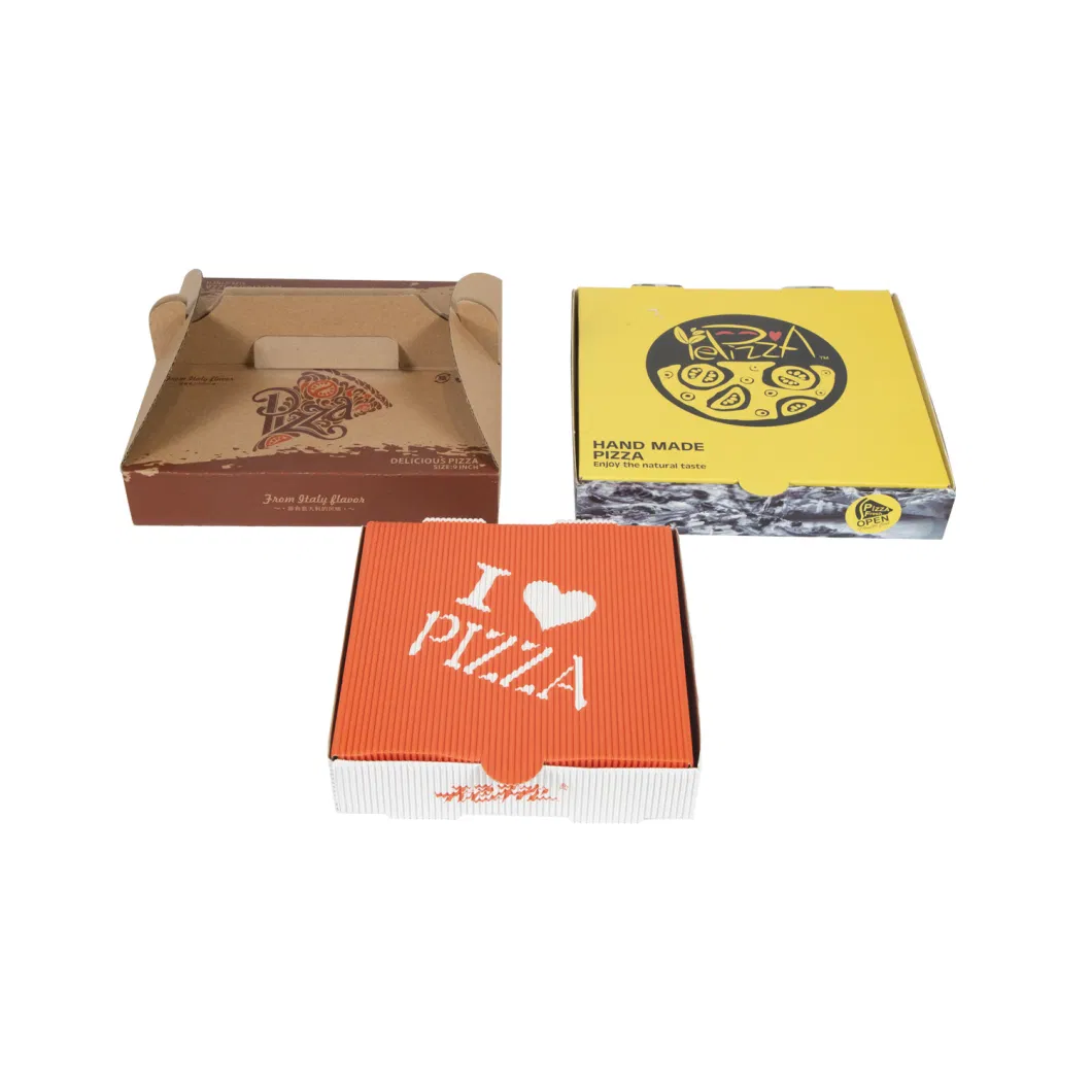 Food Grade Corrugated Kraft Paper Pizza Box with Handle