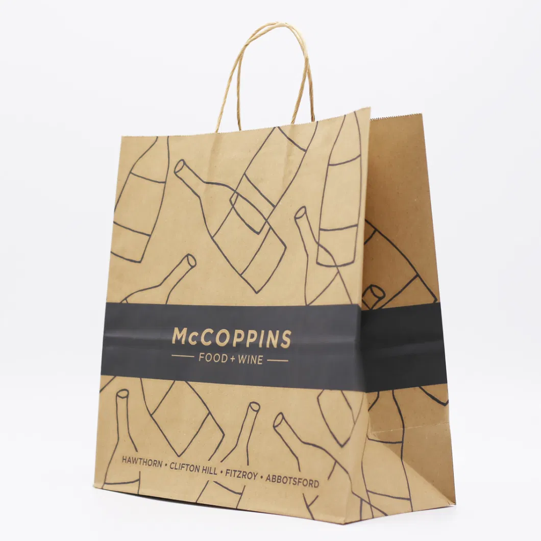 Custom Printed Your Own Logo Takeaways Takeouts White Brown Kraft Gift Carrier Bag Shopping Paper Bag with Twisted Handles