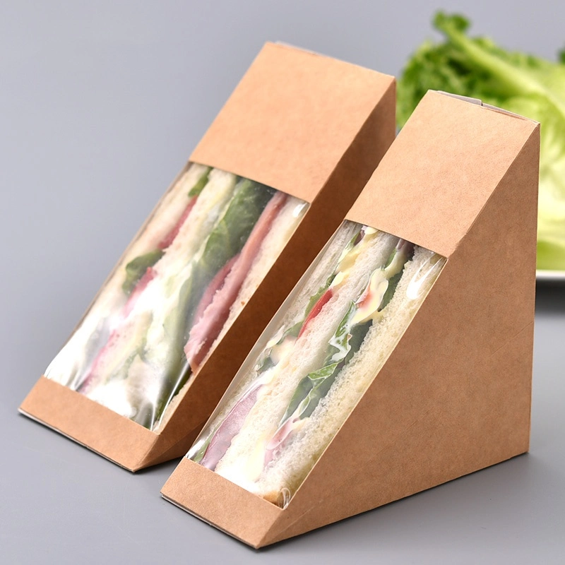 Custom Food Grade Hamburger Bakery Bread Paper Triangle Packaging Sandwich Box