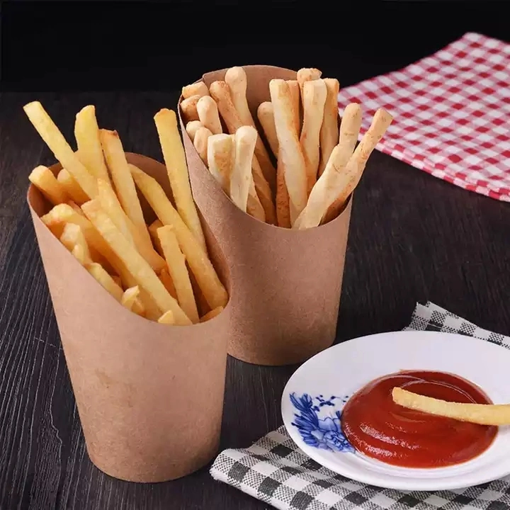 Disposable Fries Wrap Cup Custom Logo Paper Popcorn Tub Paper Food Containers Takeaway French Fry Holder