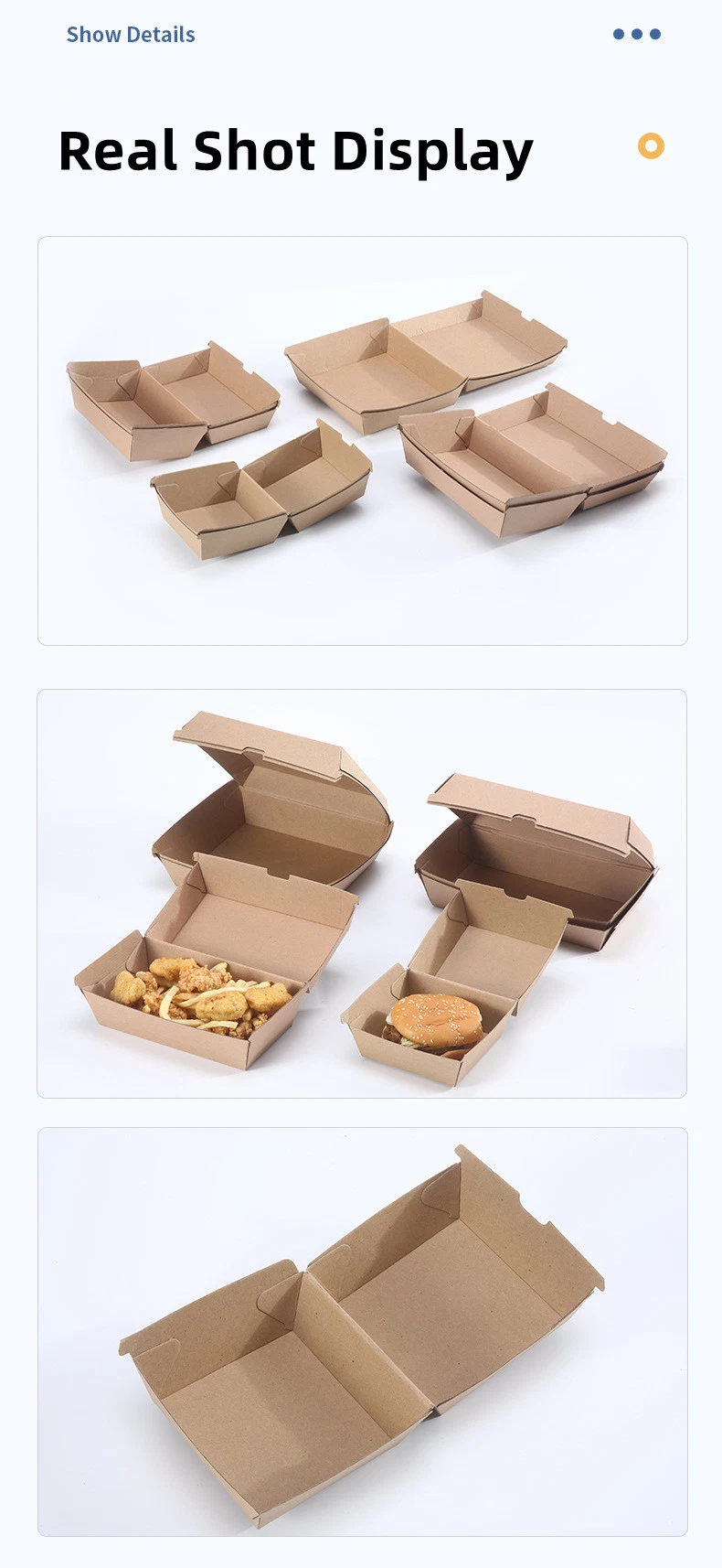 Customized Disposable Food Grade Eco Friendly Corrugated Hamburger Packaging Brown Kraft Paper Burger Box