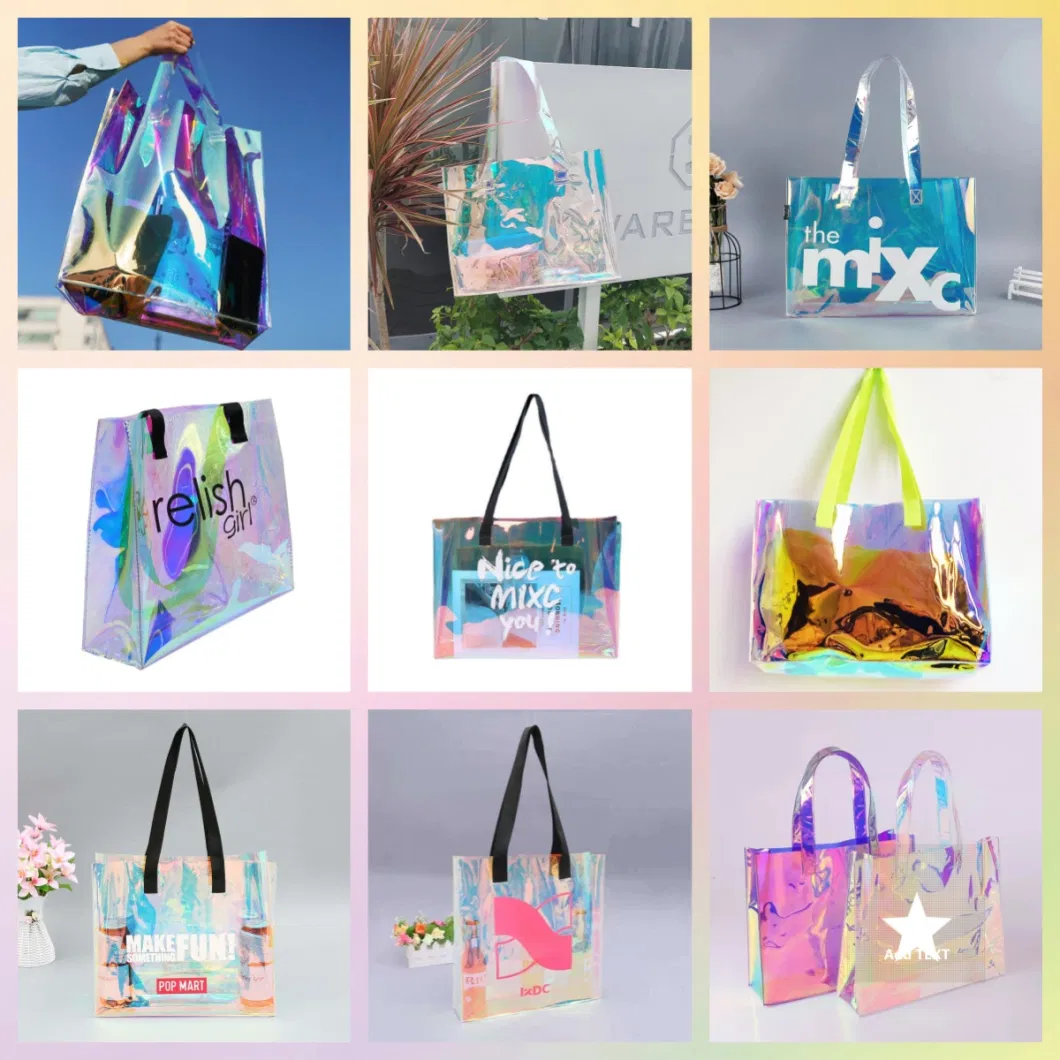 High Quanlity Custom Logo Holographic PVC Laser Handle Gift Luxury Shopping Bag