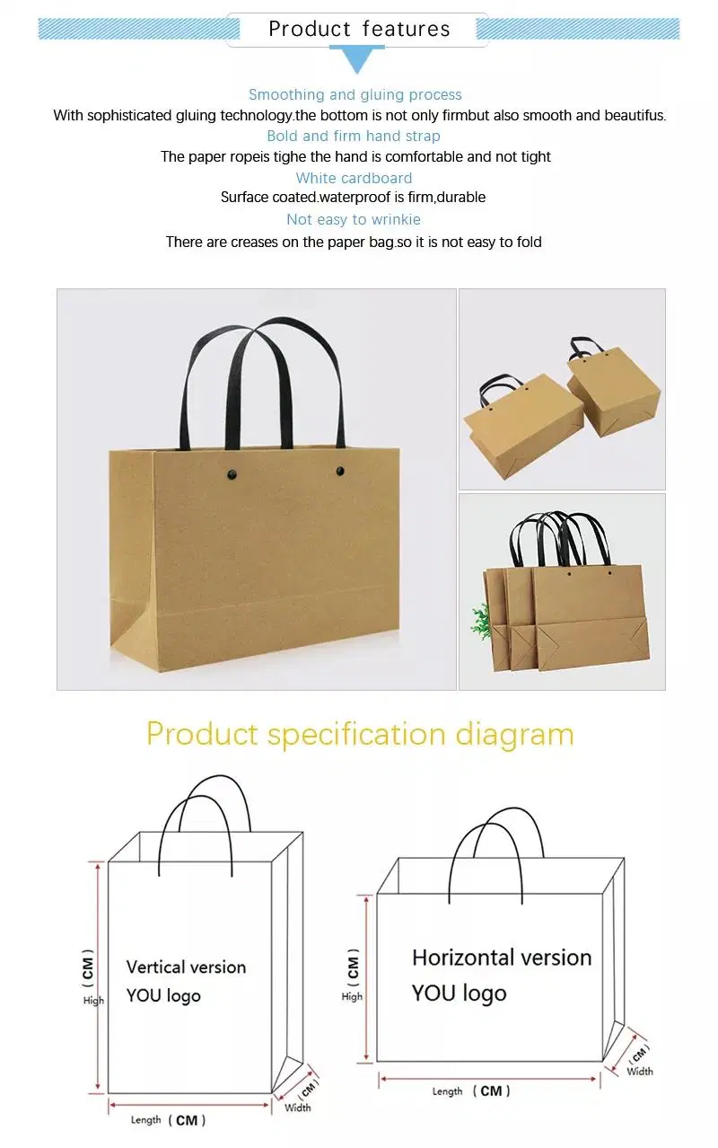 Wholesale Custom Printed Your Own Logo Packaging White Brown Kraft Gift Craft Shopping Paper Bag with Ribbon Handles