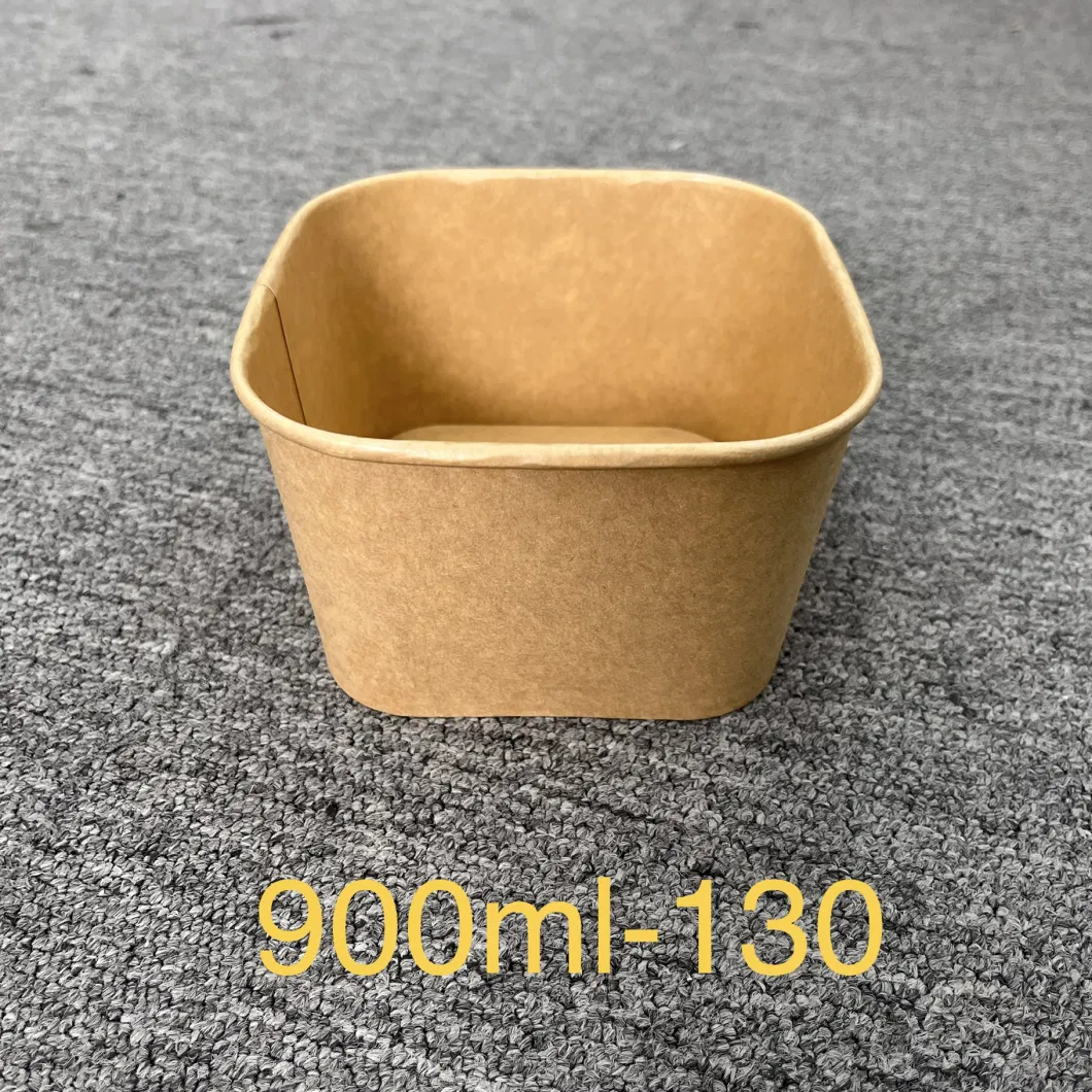 Disposable Food Grade Microwavable Lunch Box Burger Fries Various Size and Used Takeaway Salad Bowl Kraft Paper Box with Plastic Lid