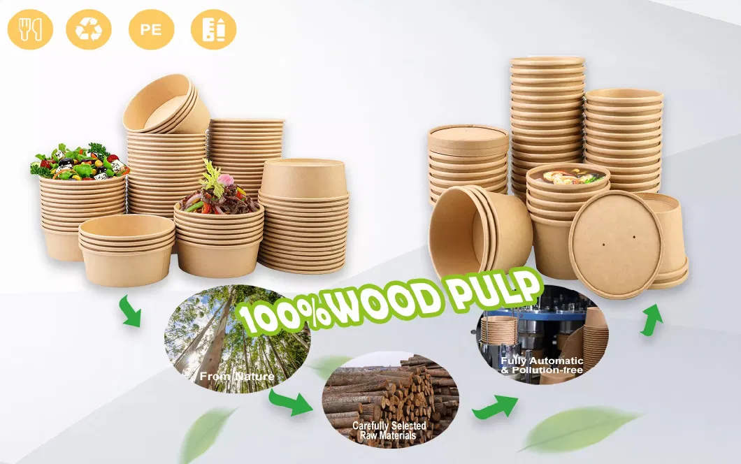 Wholesale Paper Disposable Plate Bowls Noodle Soup Salad Fruit Paper Cup Bowls Kraft Manufacturer