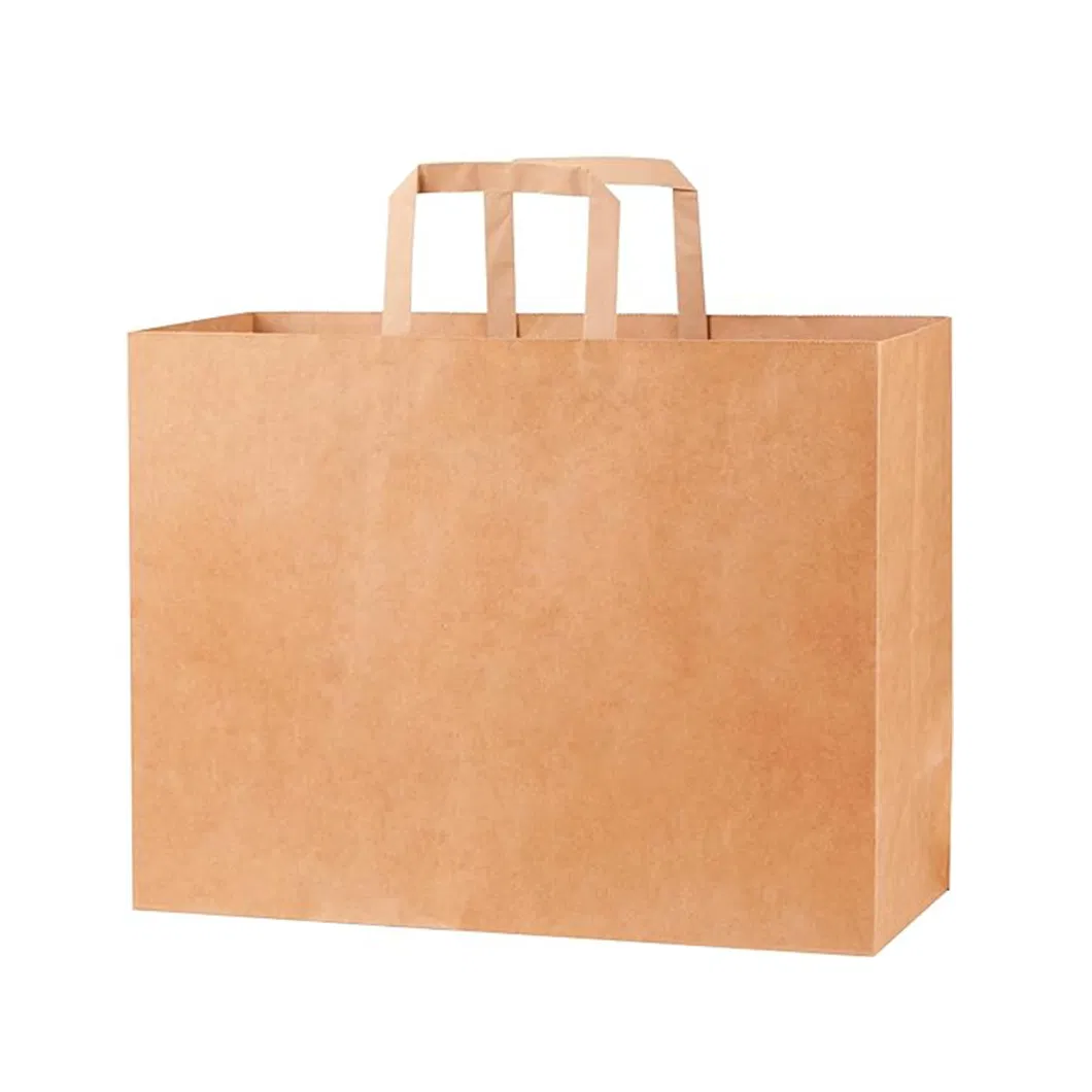 Large Capacity Recycled Natural Brown Kraft Paper Shopping Bags with Handles