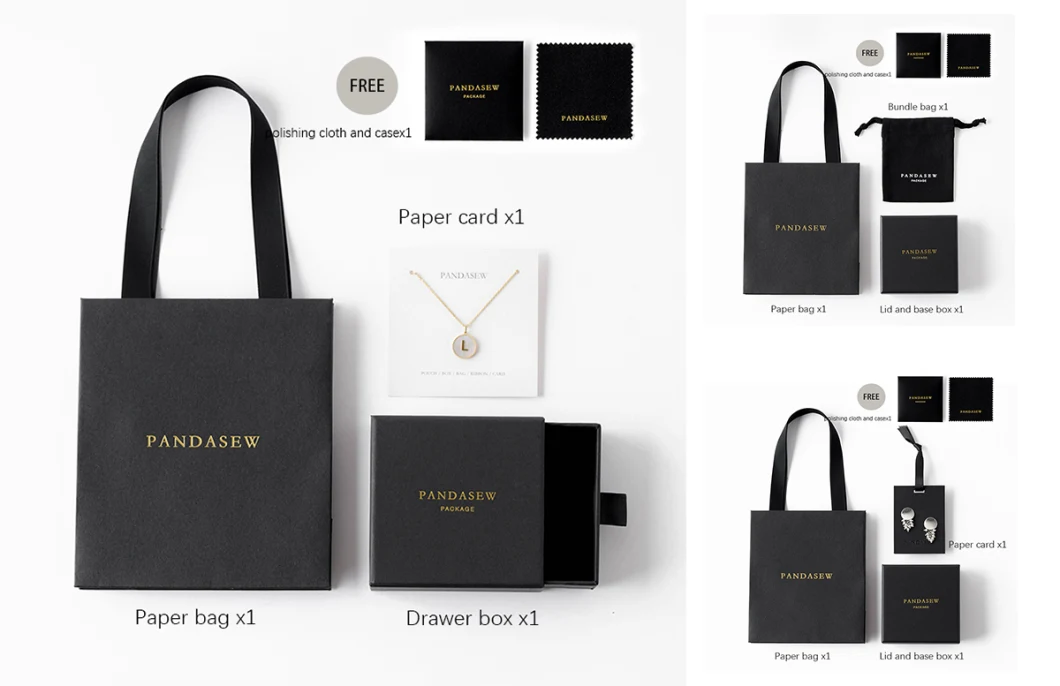 Pandasew Custom Logo White Bowknot Ribbon Kraft Handle Shopping Jewelry Art Cosmetic Handle Gift Kraft Paper Package Bag