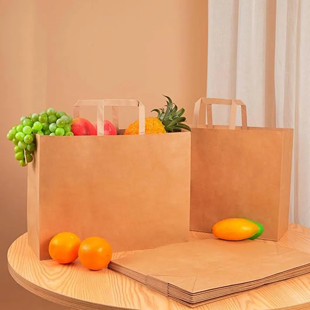 Large Capacity Recycled Natural Brown Kraft Paper Shopping Bags with Handles