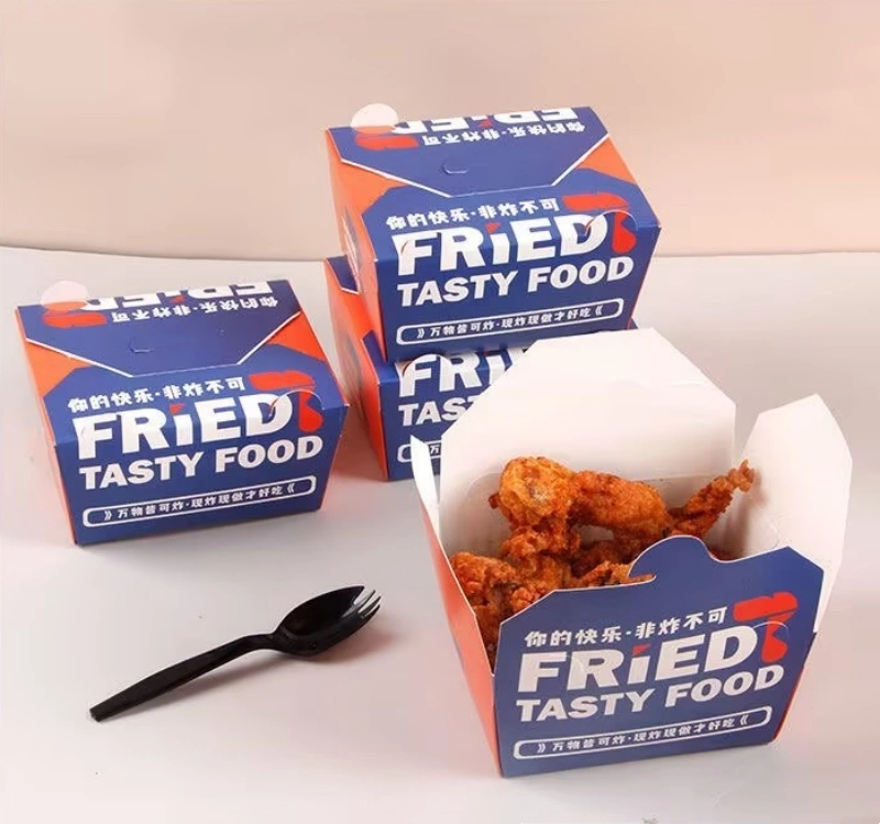 Custom Printed Fried Chicken Chips Kraft Paper Packaging Box Meal Bento Lunch Box with Lid Packing Pasta Salad Food Takeaway