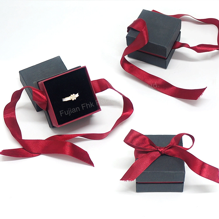 Custom High Quality Hand Made Paper Drawer Top and Base Jewelry Packaging Box with Red Ribbon