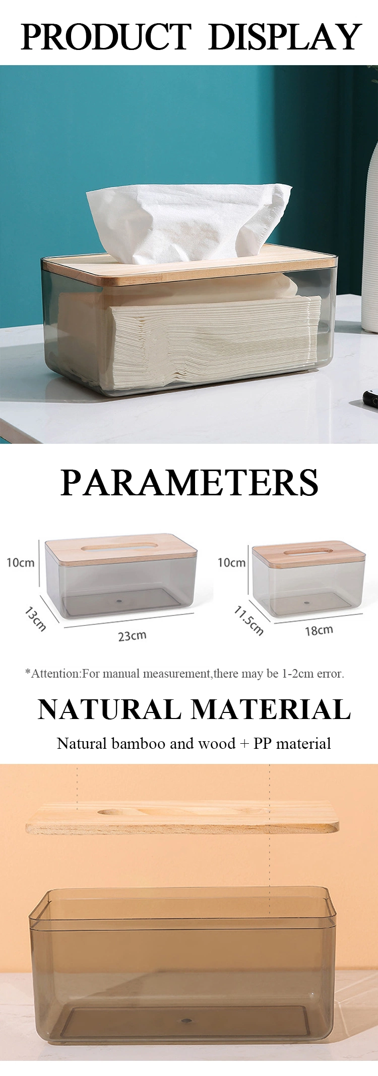 Transparent Tissue Paper Box Plastic for Disposable Paper Facial Tissues Cover Wooden Rectangular Tissue Holder