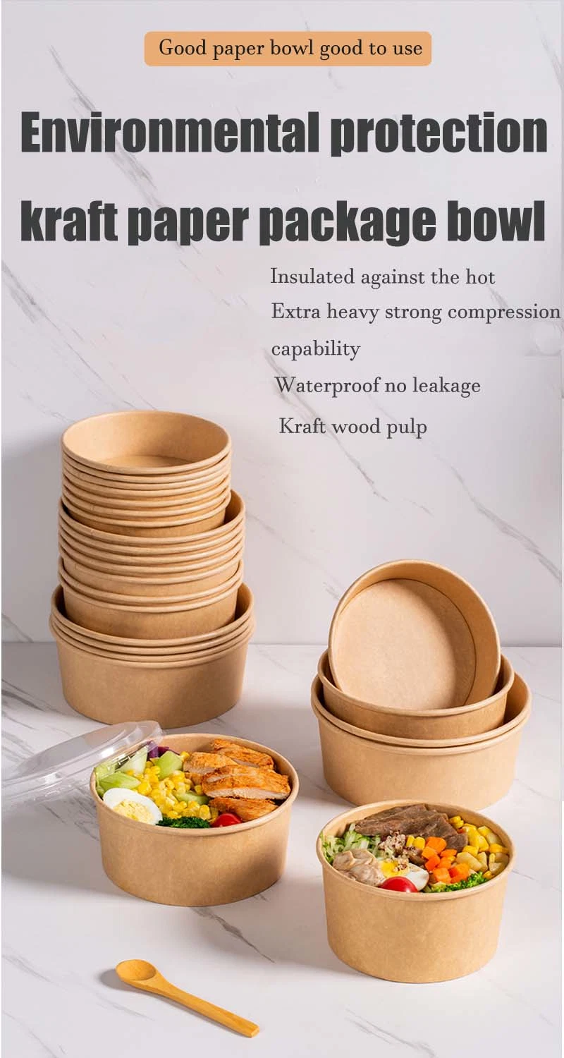 Printing Disposable Food Packaging Hot Soup Container Round Kraft Paper Bowls