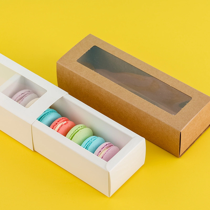 Wholesale Macaron Paper Box with PVC Window Biscuit Baking Box