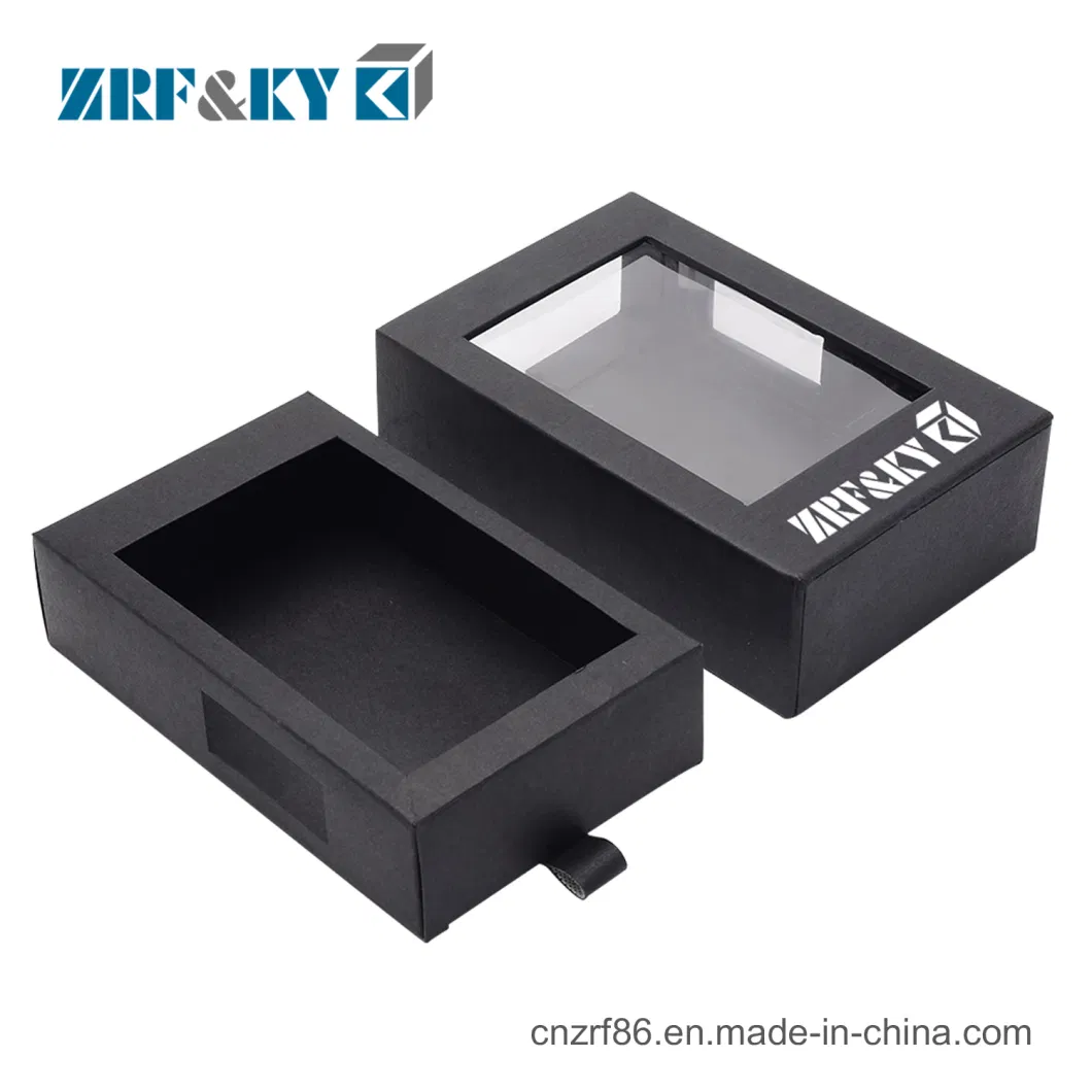 Black Color Printed with Clear Window Paper Packaging Drawer Box