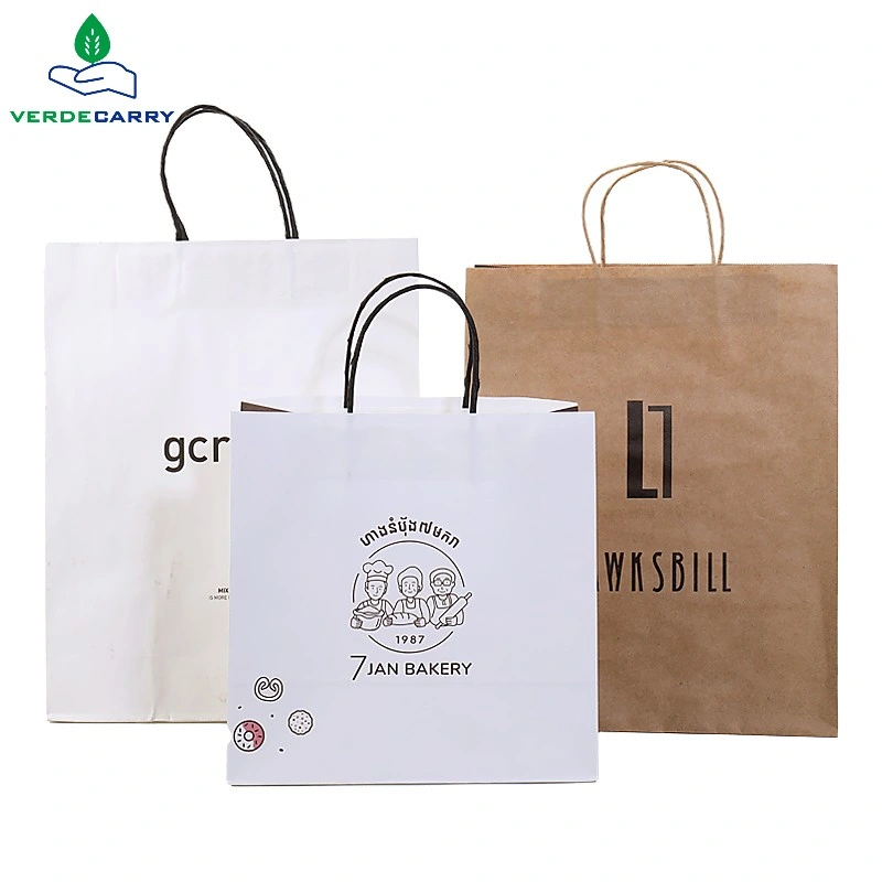 Promotional Gift Packaging Custom Logo Printed Recycled Takeaway Small Shopping Brown Kraft Paper Bags with Handles