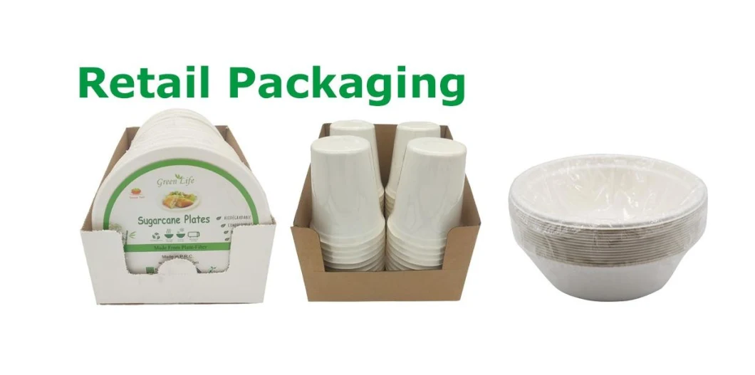 Disposable 100% Biodegradable Packaging Food Packing Containers Rice Soup Paper Plate Sugarcane Bowl