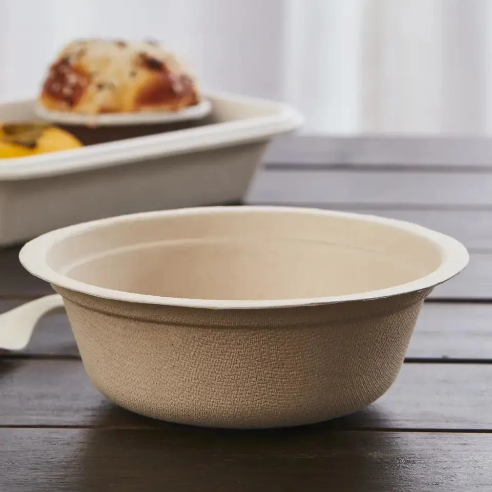 Biodegradable Sugarcane Bagasse Paper Pulp Mould Soup Salad Bowl with Lid Disposable Food Packaging Container