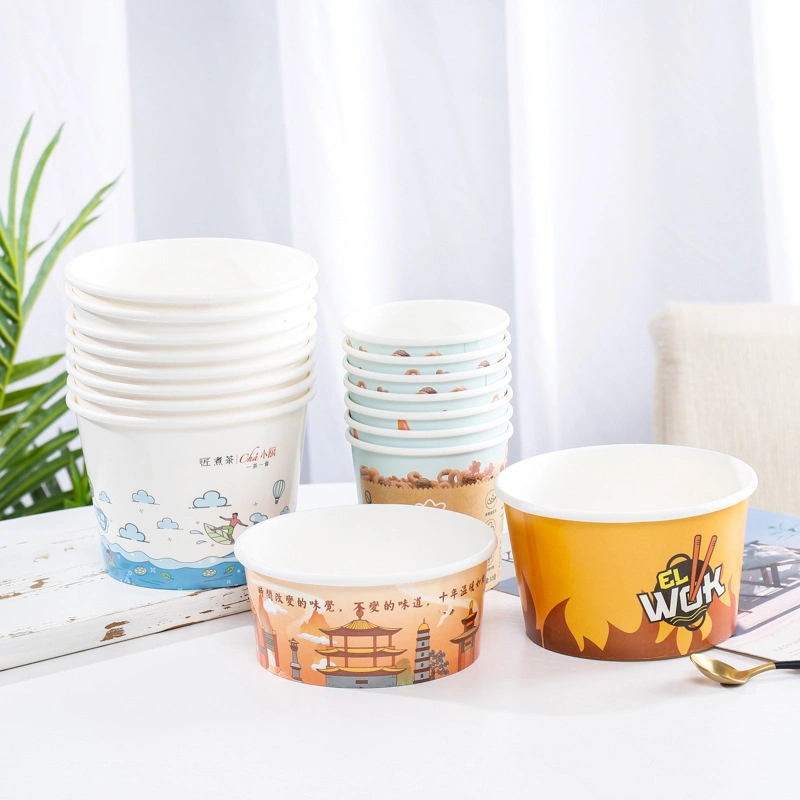 Thickened Disposable Congee Bucket Kraft Paper Soup Bucket Soup Cup Paper Bowl with Cover Takeaway Packaged Soup Bowl