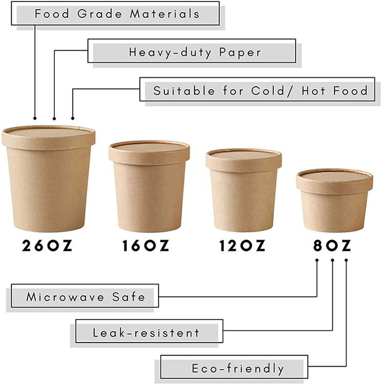 Custom Disposable Food Packing Container Kraft Paper Soup Cup Bowl