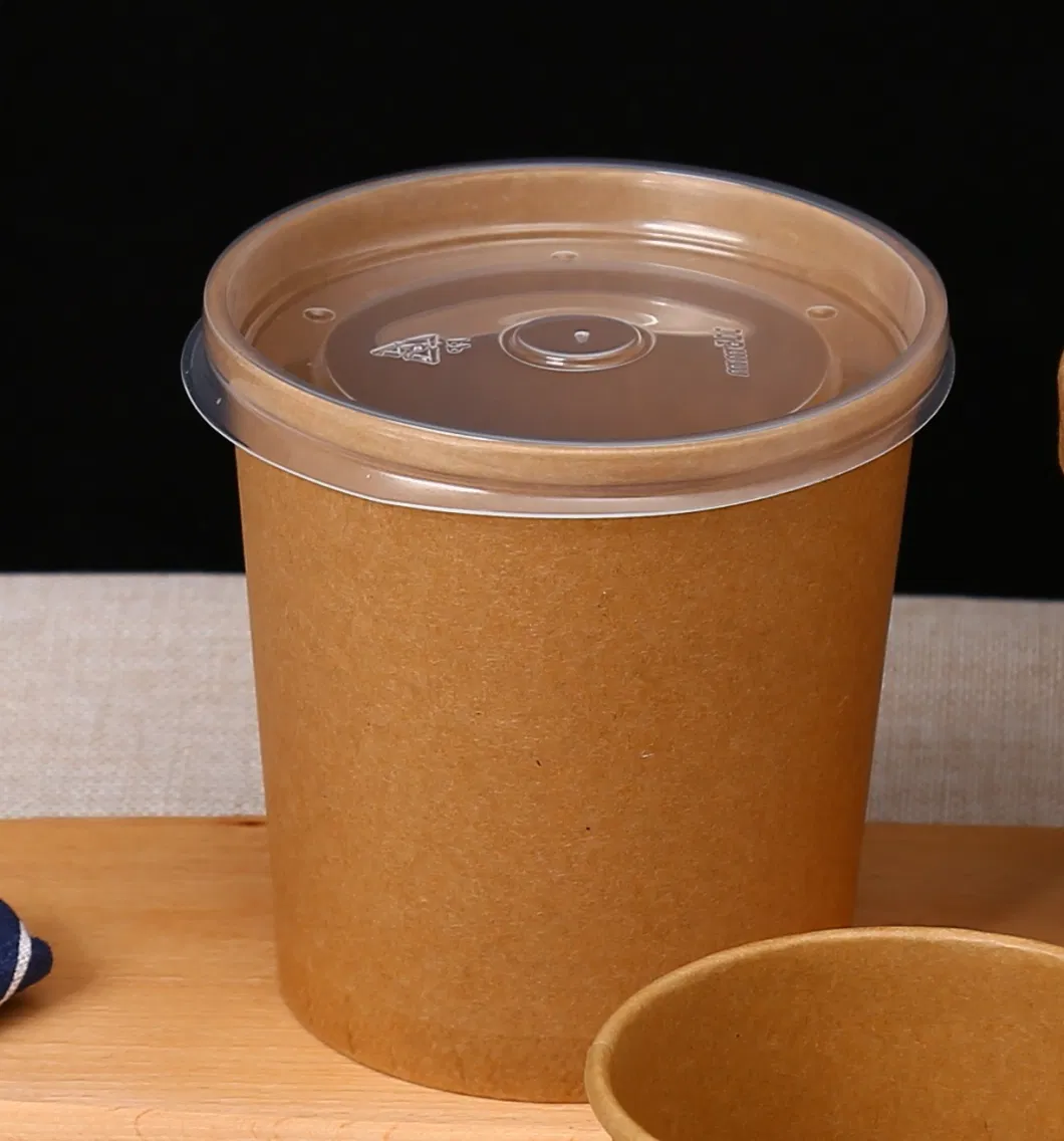 Custom Logo Take Away Disposable Soup Cup Kraft Paper Bowl with Lid