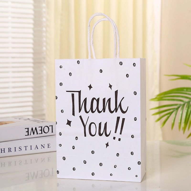 Custom Small Souvenir Gold Stamping Thank You Gift Carrier Carrier Bag White Kraft Paper Bags