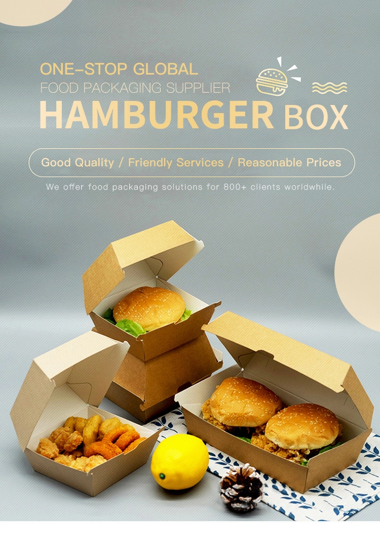 Custom Logo Printing Food Grade Kraft Paper Burger/French Fries/Salad/ Fast Food to Go Packaging Takeaway Box