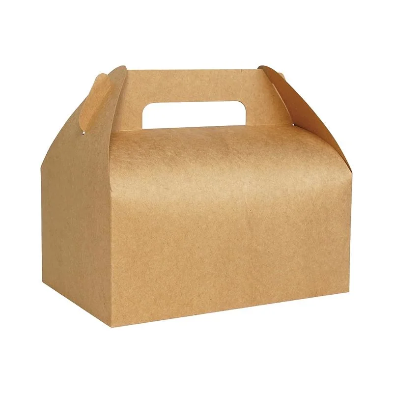 Eco Friendly Brown Kraft Paper Gable Gift Boxes with Handle for Party