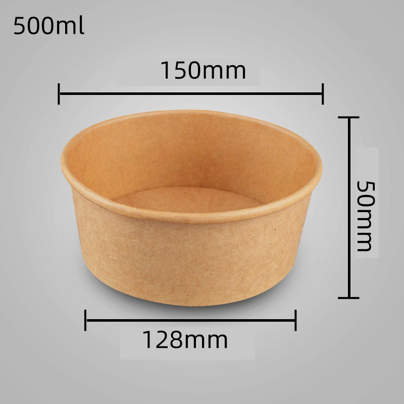 Custom Printed Takeaway Kraft Paper Food Packaging Bowl with Lid Disposable Food Container Biodegradable Container Kraft Paper Bowl Salad Bowl Lunch Box