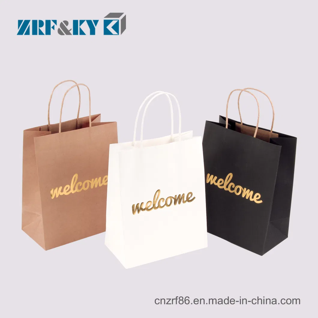 Custom Fashion/Recyclable Printed Pattern Packaging White/Black/Brown Kraft Paper Bags Wholesale/Retail/Bulk