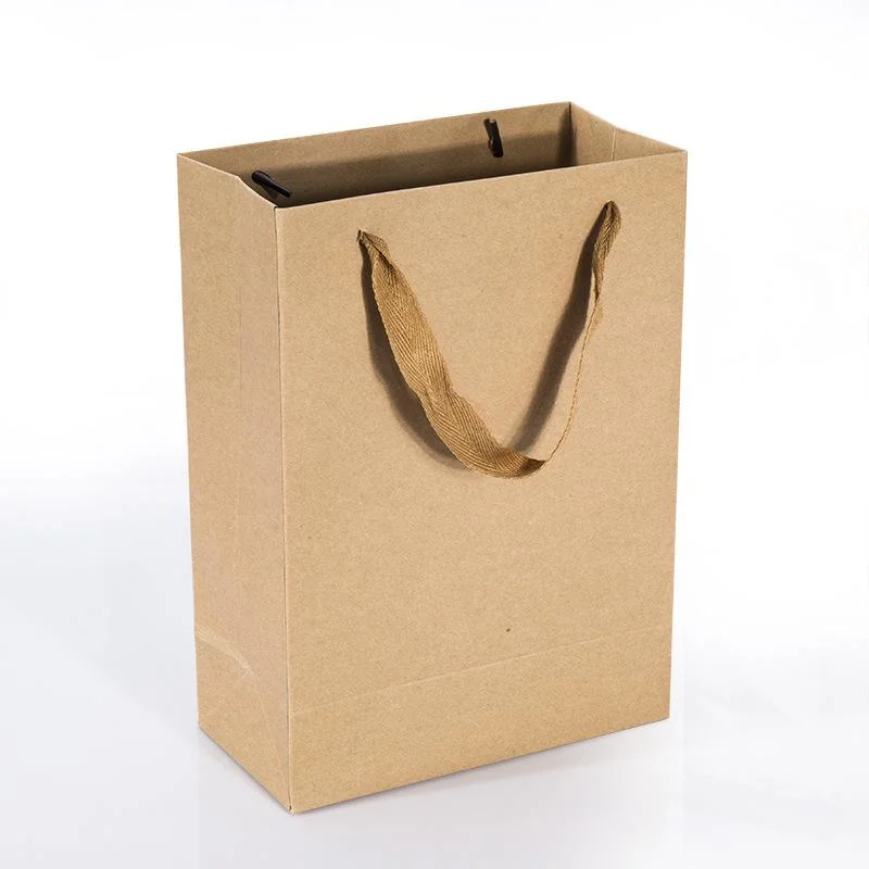 Wholesale Custom Printed Your Own Logo Packaging White Brown Kraft Gift Craft Shopping Paper Bag with Ribbon Handles