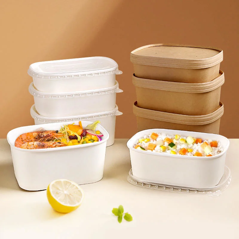 Waterproof Takeaway Food Container Rectangle Plate Paper Bowl with Lid OEM