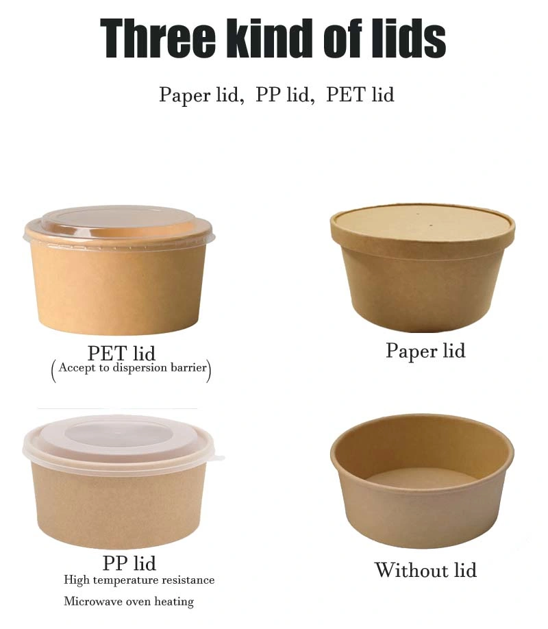 Printing Disposable Food Packaging Hot Soup Container Round Kraft Paper Bowls