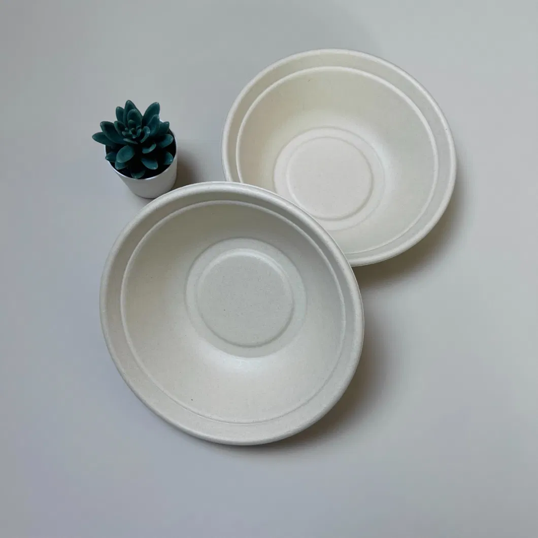 Eco-Friendly Disposable Bagasse Sugarcane Biodegradable Pulp Bowl White Round Paper Plate Salad Bowls with Lid 500ml/1000ml