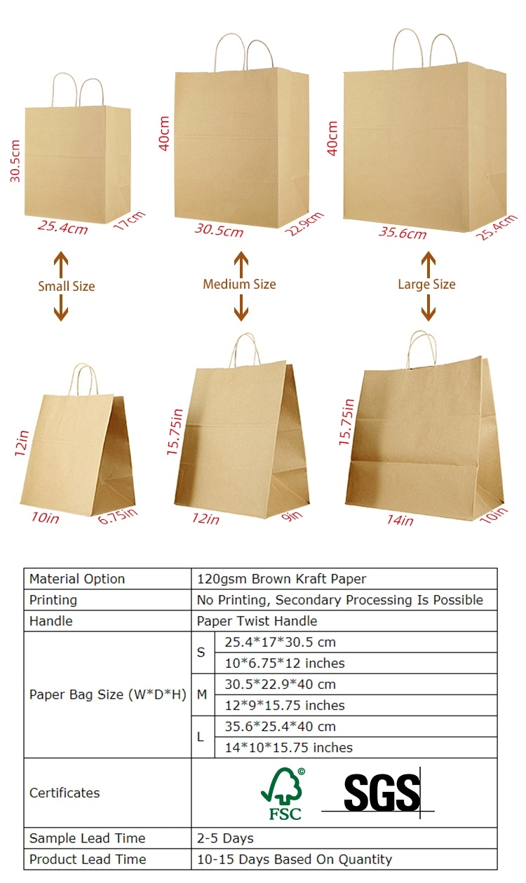 Small Size Food Delivery Paper Bag White Brown Kraft Food Packing Bag with Handles