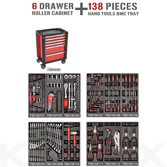 Kinbox 6 Drawers Ultimate Tool Trolley Cabinet Storage Box with 138 PCS Tools