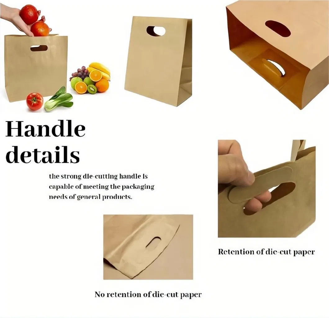 Wholesale Baking Brown Kraft Paper Bag Packaging Bags Takeout Bags Lunch Bags with Die Cut Handle