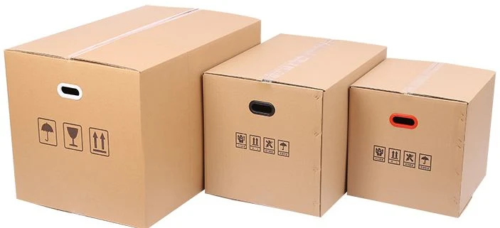 Custom Printing Size Corrugated Cardboard Kraft Paper Packaging Mailing Moving Shipping Transport Storage Carton Boxes with Plastic Carry Handle