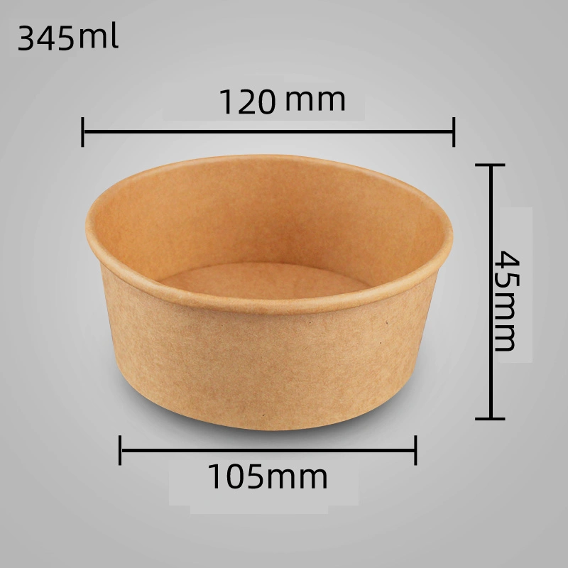 Custom Printed Takeaway Kraft Paper Food Packaging Bowl with Lid Disposable Food Container Biodegradable Container Kraft Paper Bowl Salad Bowl Lunch Box