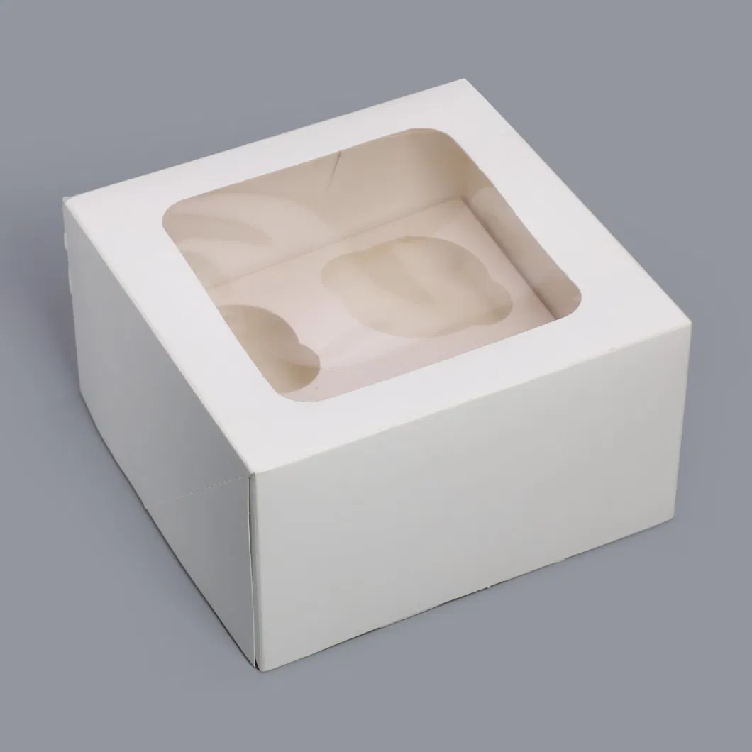 Transparent Window White Kraft Paper Cupcake Box with Your Own Logo