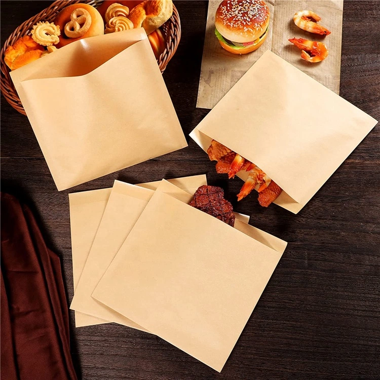 Food Grade Oil Proof Paper Greaseproof Wrappers Food Brown Bag for Sweets Lunch Burger Wrap Bread Fries