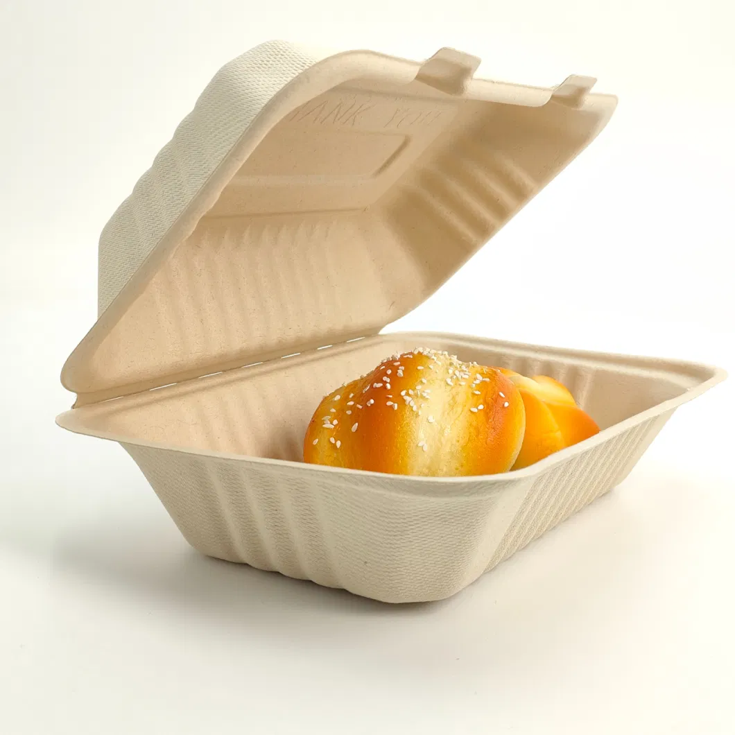 Biodegradable Disposable Takeaway Tableware Dinnerware Compostable Sugarcane Bagasse Pulp Paper Tray to Go Packaging Food Container Lunch Clamshell Box