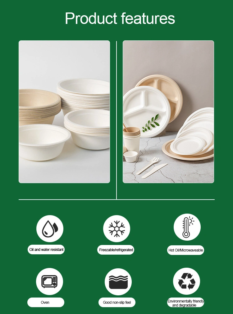 Food Grade Pulp Paper White Natural Color Compostable Biodegradable Disposable Plates Bowls