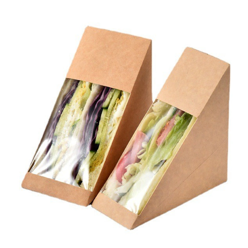 Custom Eco-Friendly Kraft Paper Food Packaging Burger Toast Sandwich Box with Clear Window