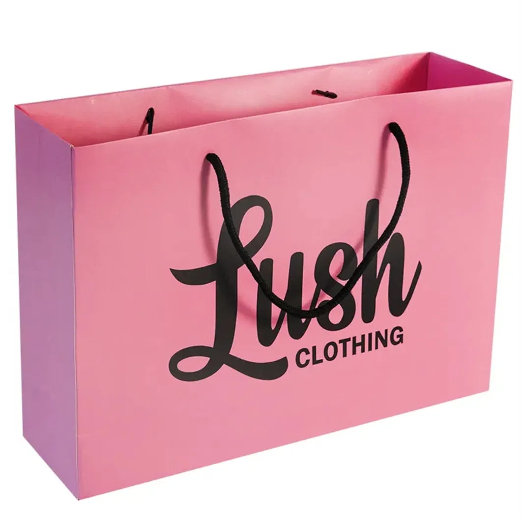 Customized White Cardboard Logo Wholesale Luxury Paper Bag Pink Packaging Gift Bag Shopping Cardboard Bag with Handle Clothes Packaging Bag