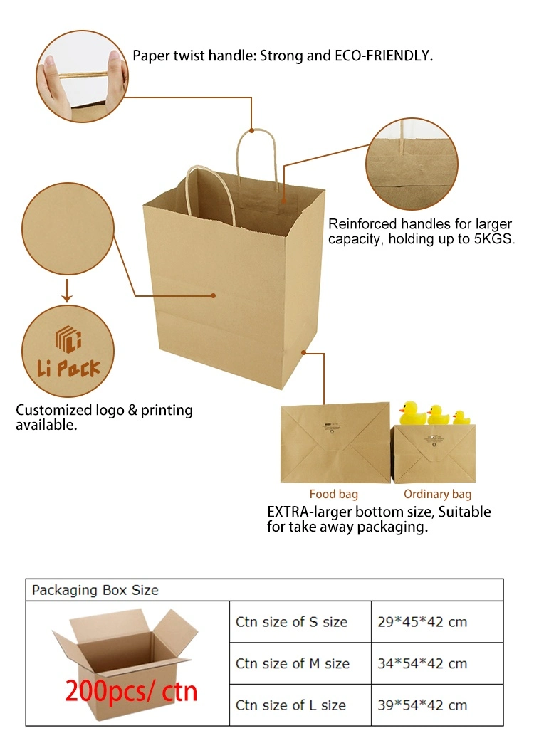 Small Size Food Delivery Paper Bag White Brown Kraft Food Packing Bag with Handles