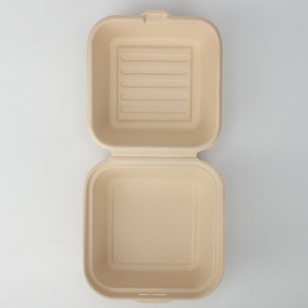 Natural or White Disposable Biodegradable Bagasse Paper Hamburger Box Food Packaging