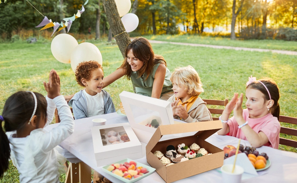 White Kraft Bakery Cake Boxes with Insert and Window